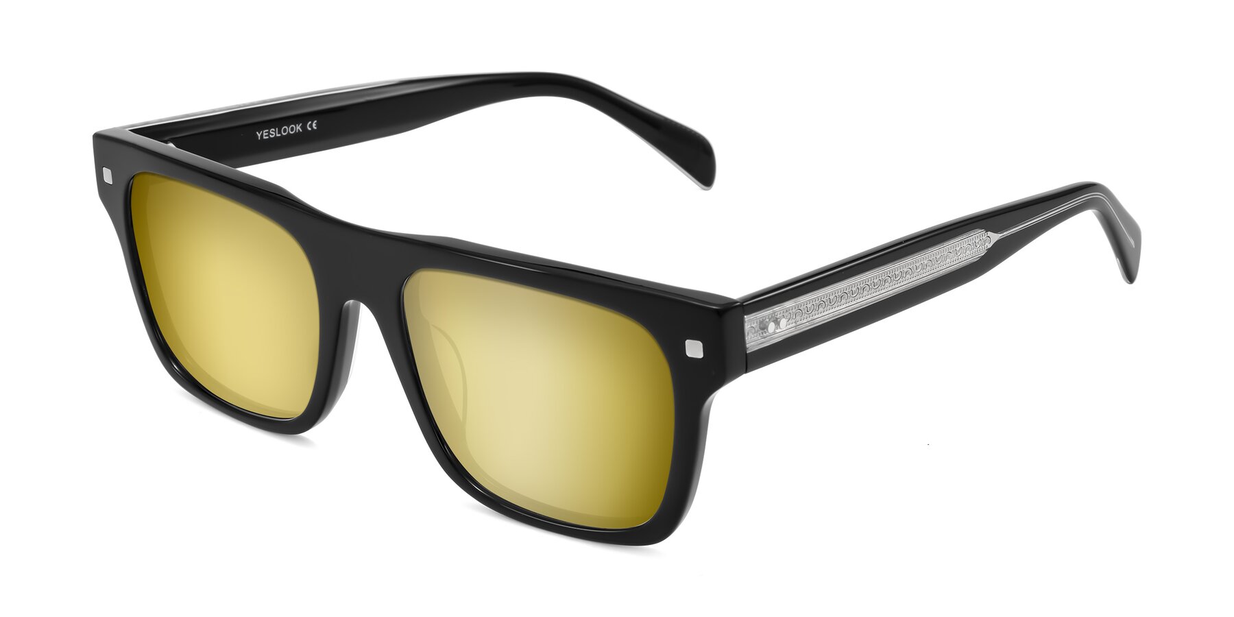 Angle of Emas in Black with Gold Mirrored Lenses