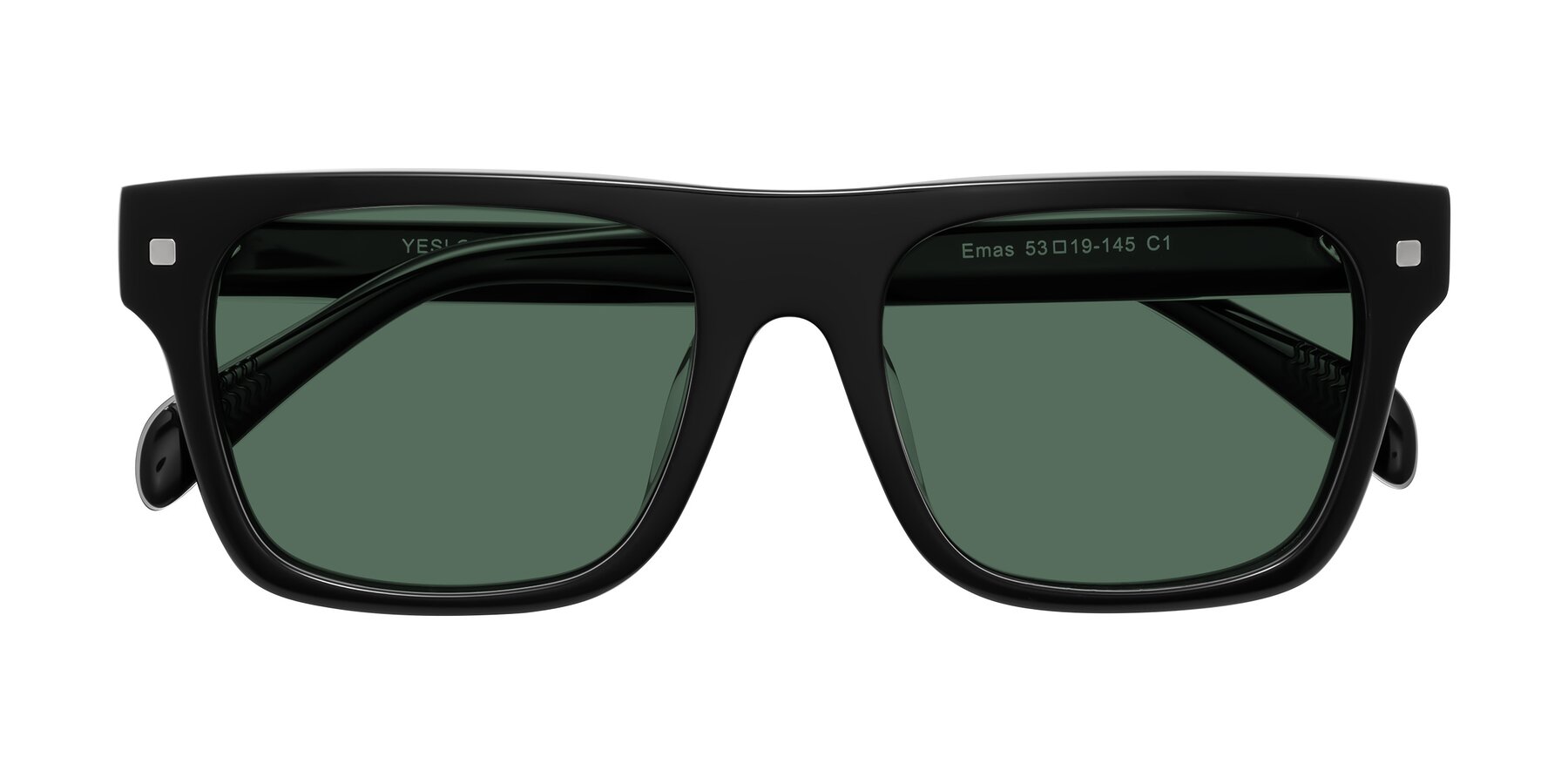 Folded Front of Emas in Black with Green Polarized Lenses