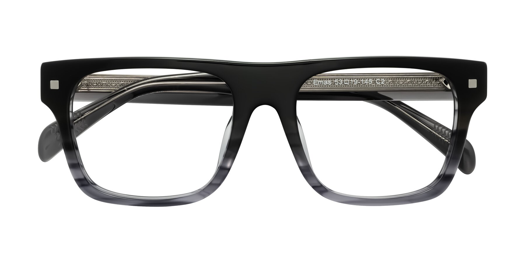 Folded Front of Emas in Gray Striped with Clear Reading Eyeglass Lenses