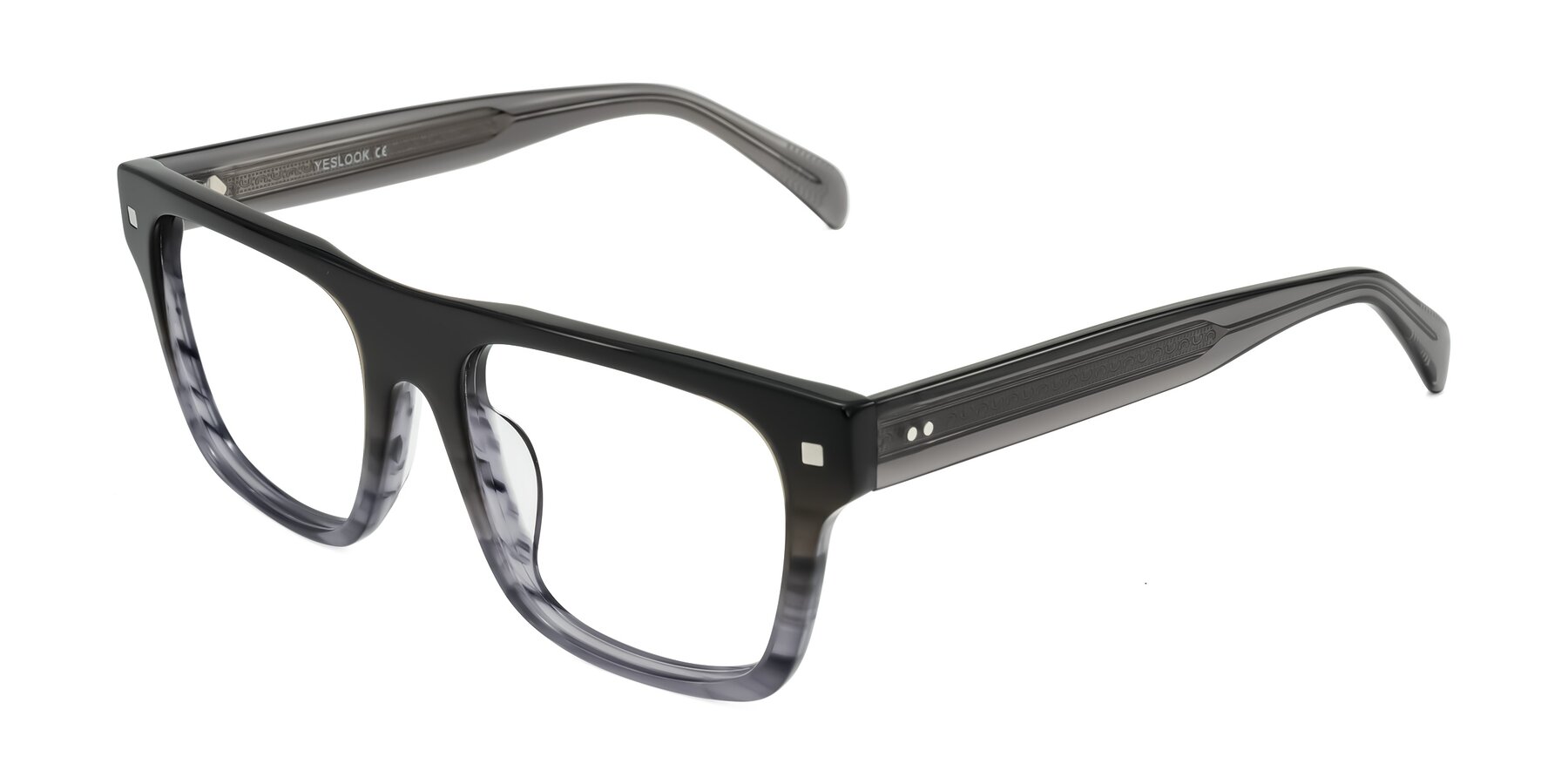 Angle of Emas in Gray Striped with Clear Reading Eyeglass Lenses