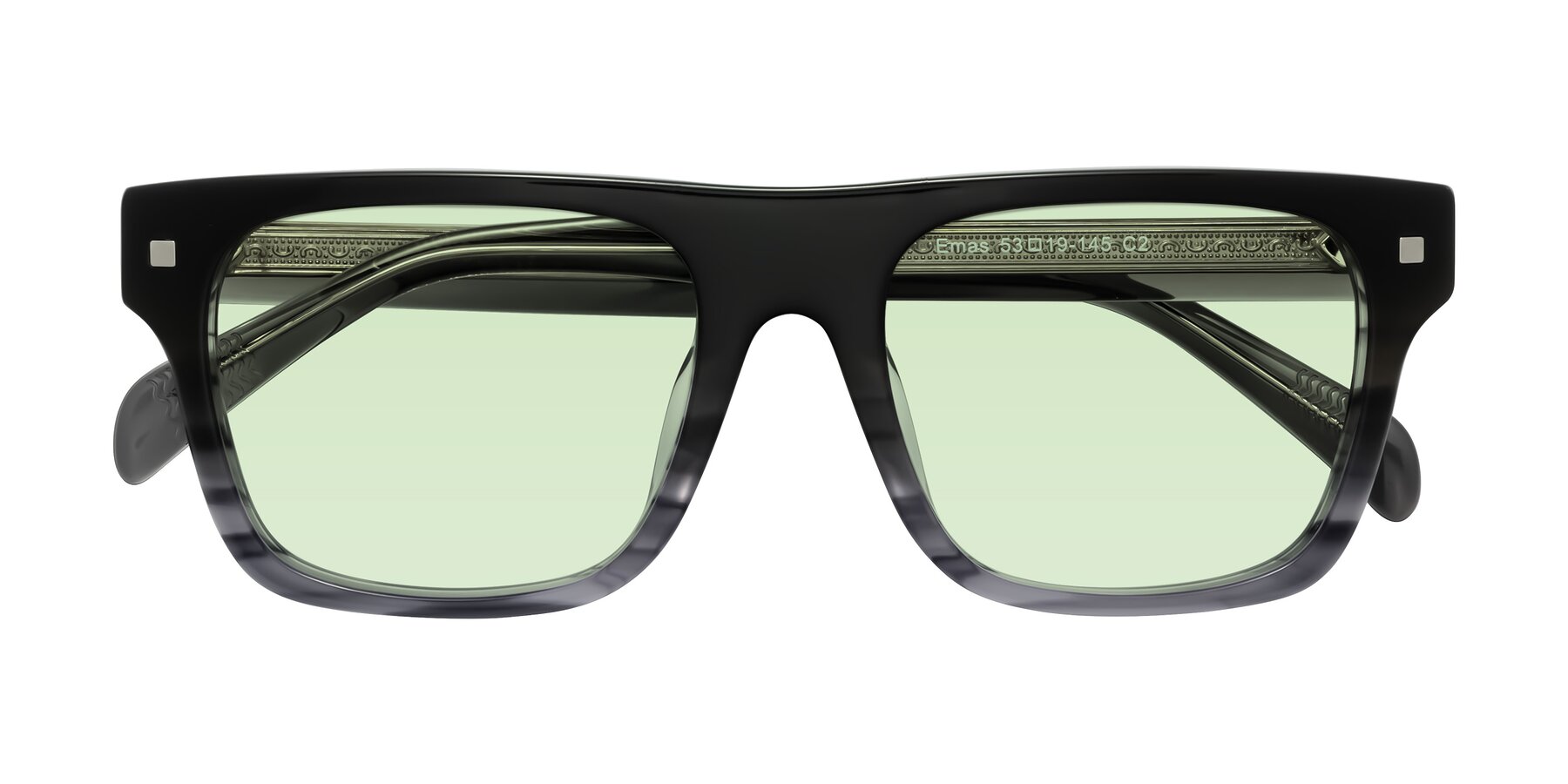 Folded Front of Emas in Gray Striped with Light Green Tinted Lenses