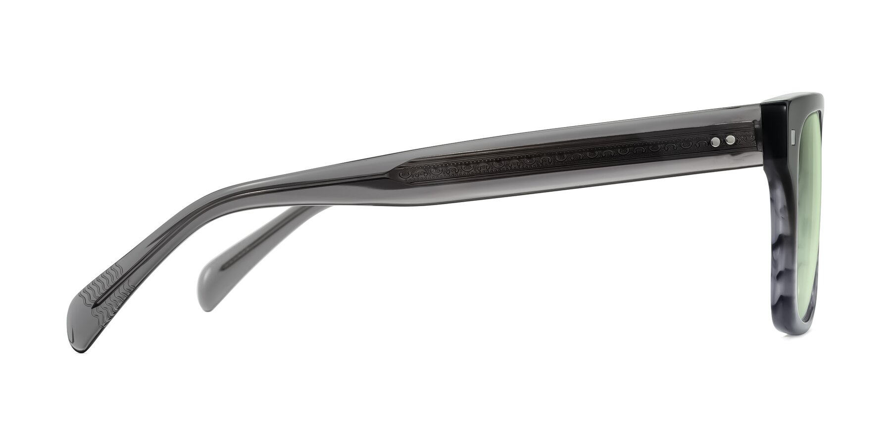 Side of Emas in Gray Striped with Light Green Tinted Lenses