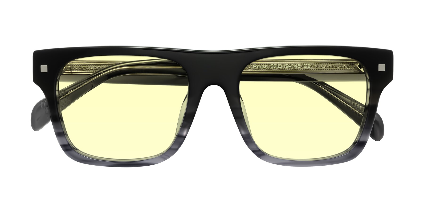 Folded Front of Emas in Gray Striped with Light Yellow Tinted Lenses
