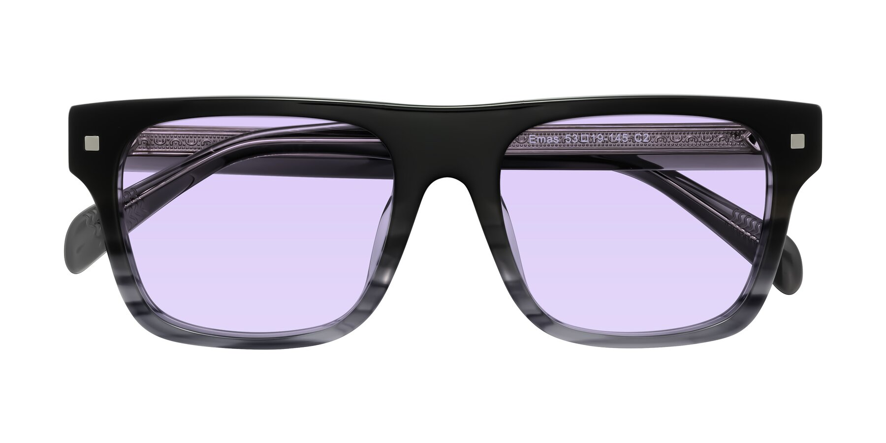Folded Front of Emas in Gray Striped with Light Purple Tinted Lenses