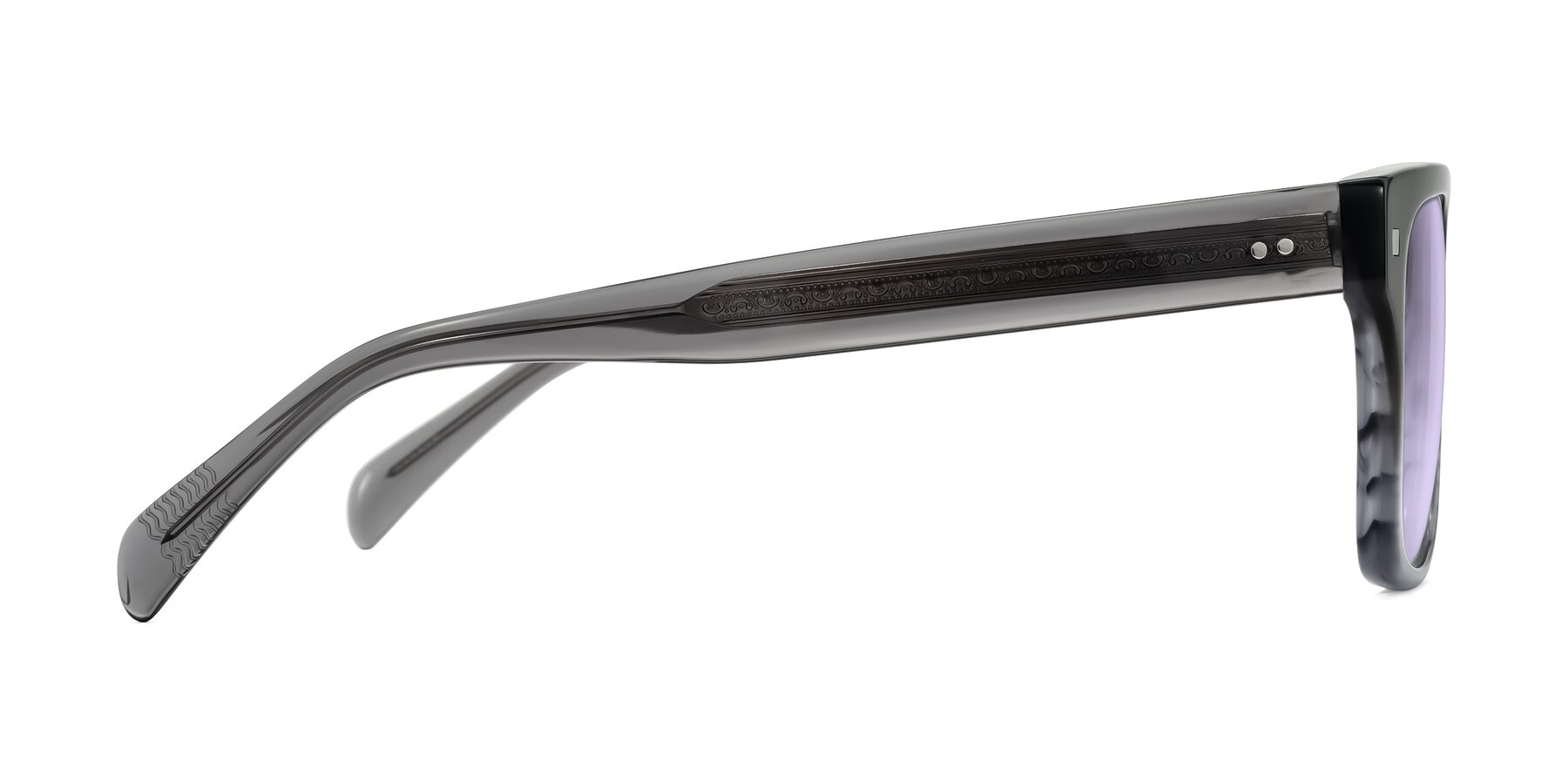 Side of Emas in Gray Striped with Light Purple Tinted Lenses