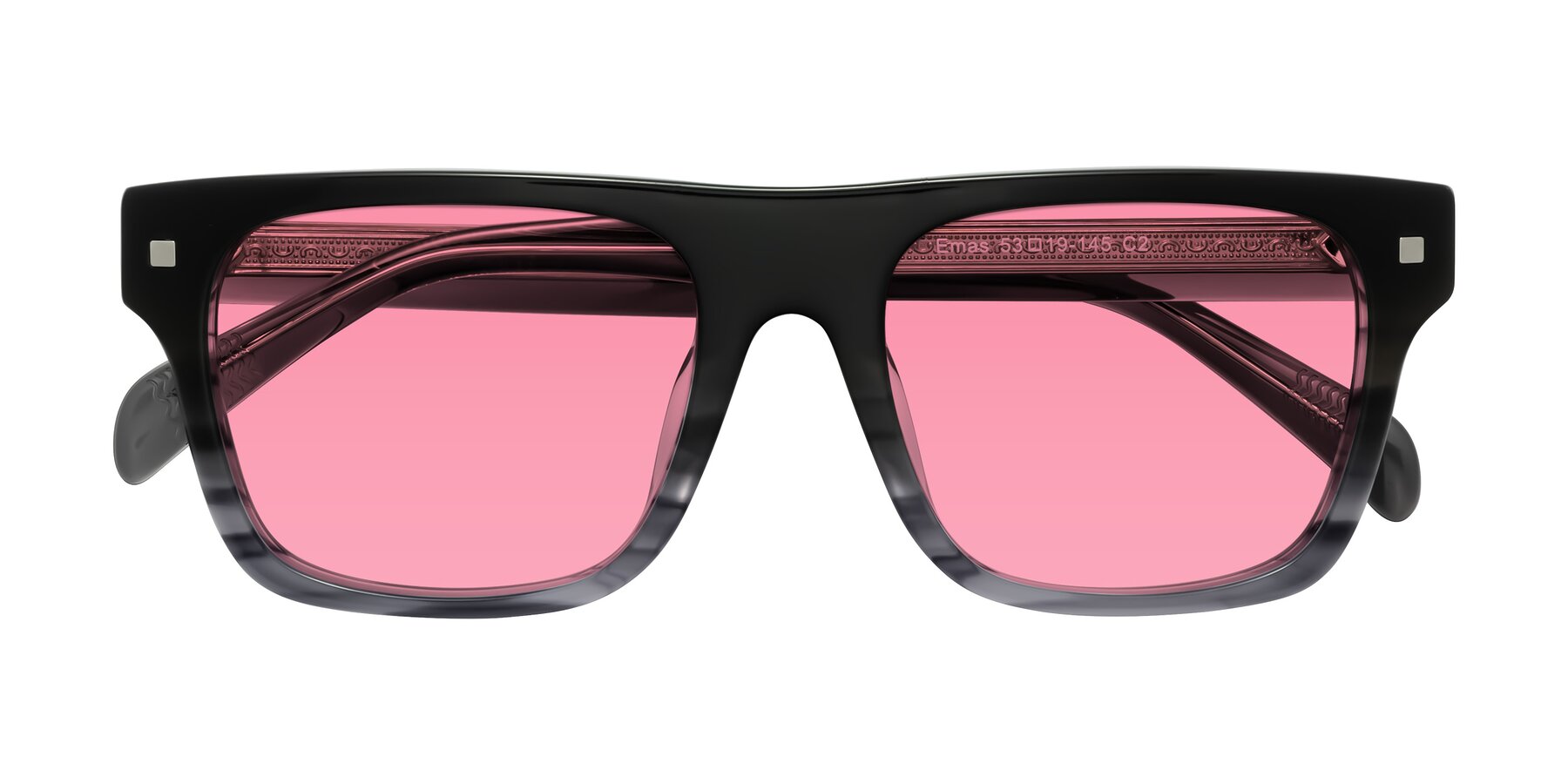 Folded Front of Emas in Gray Striped with Pink Tinted Lenses
