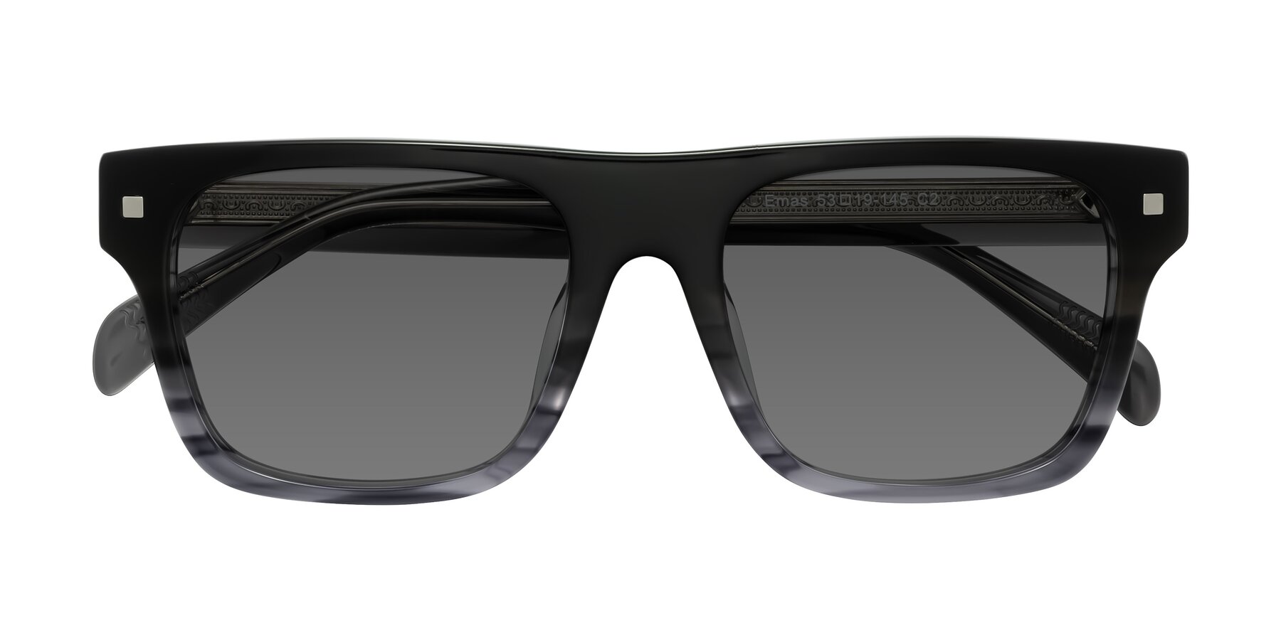 Folded Front of Emas in Gray Striped with Medium Gray Tinted Lenses