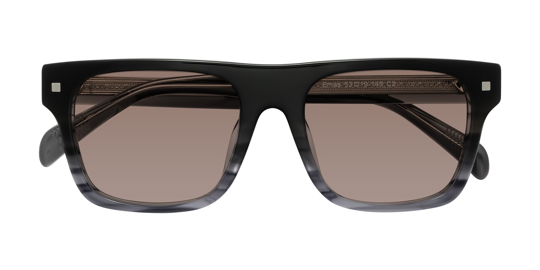 Folded Front of Emas in Gray Striped with Medium Brown Tinted Lenses