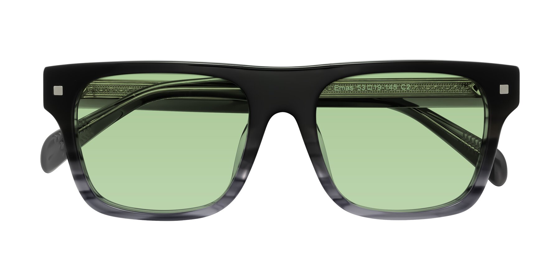 Folded Front of Emas in Gray Striped with Medium Green Tinted Lenses