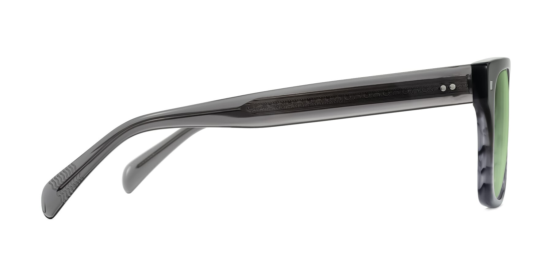 Side of Emas in Gray Striped with Medium Green Tinted Lenses