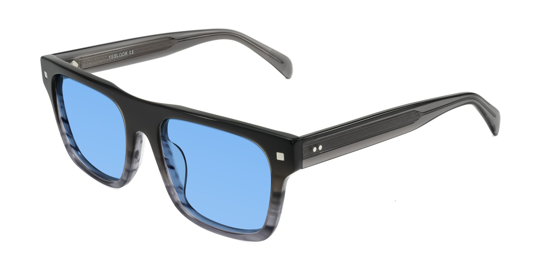 Angle of Emas in Gray Striped with Medium Blue Tinted Lenses