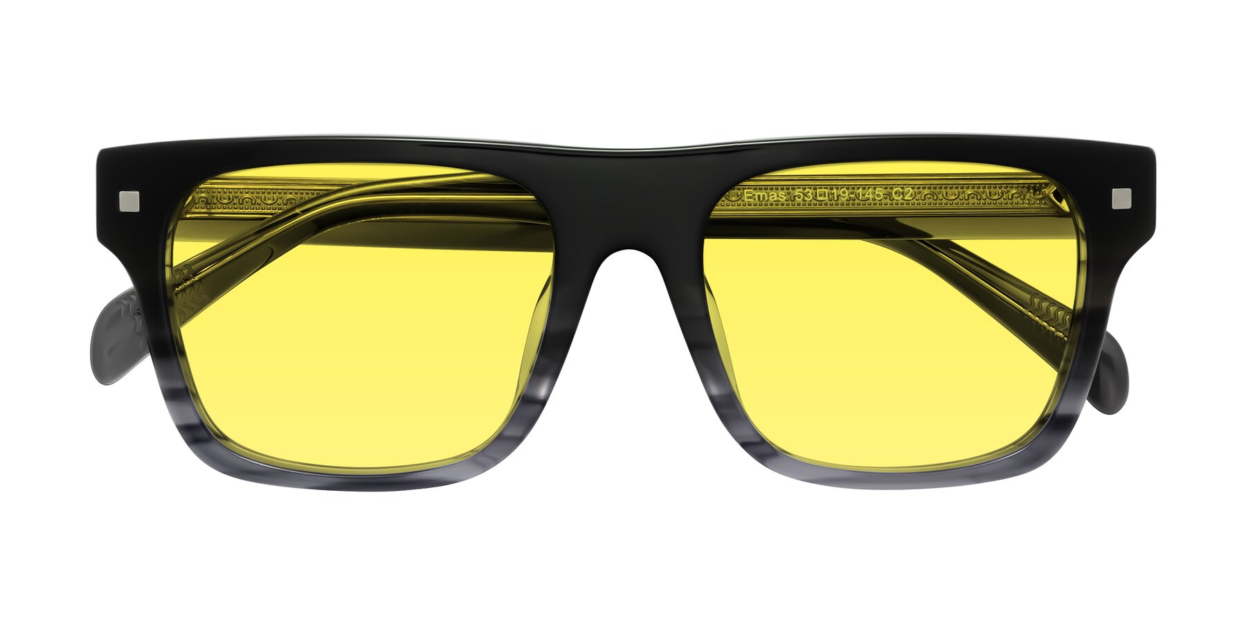 Folded Front of Emas in Gray Striped with Medium Yellow Tinted Lenses