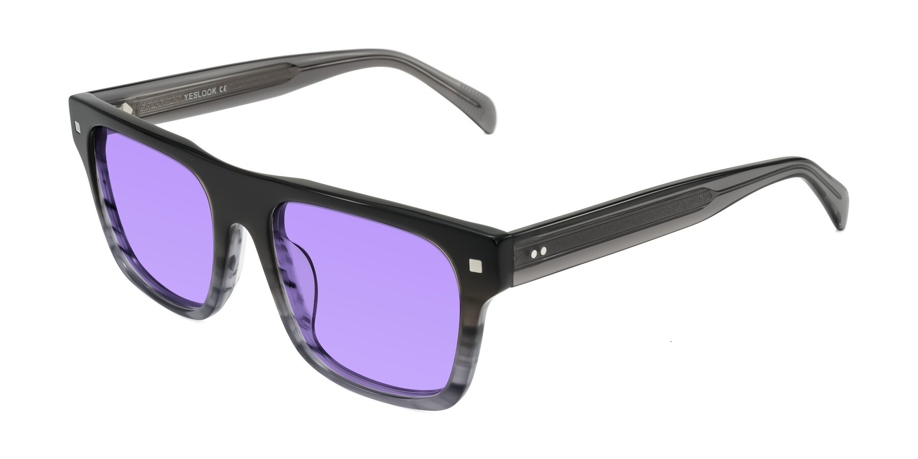 Angle of Emas in Gray Striped with Medium Purple Tinted Lenses