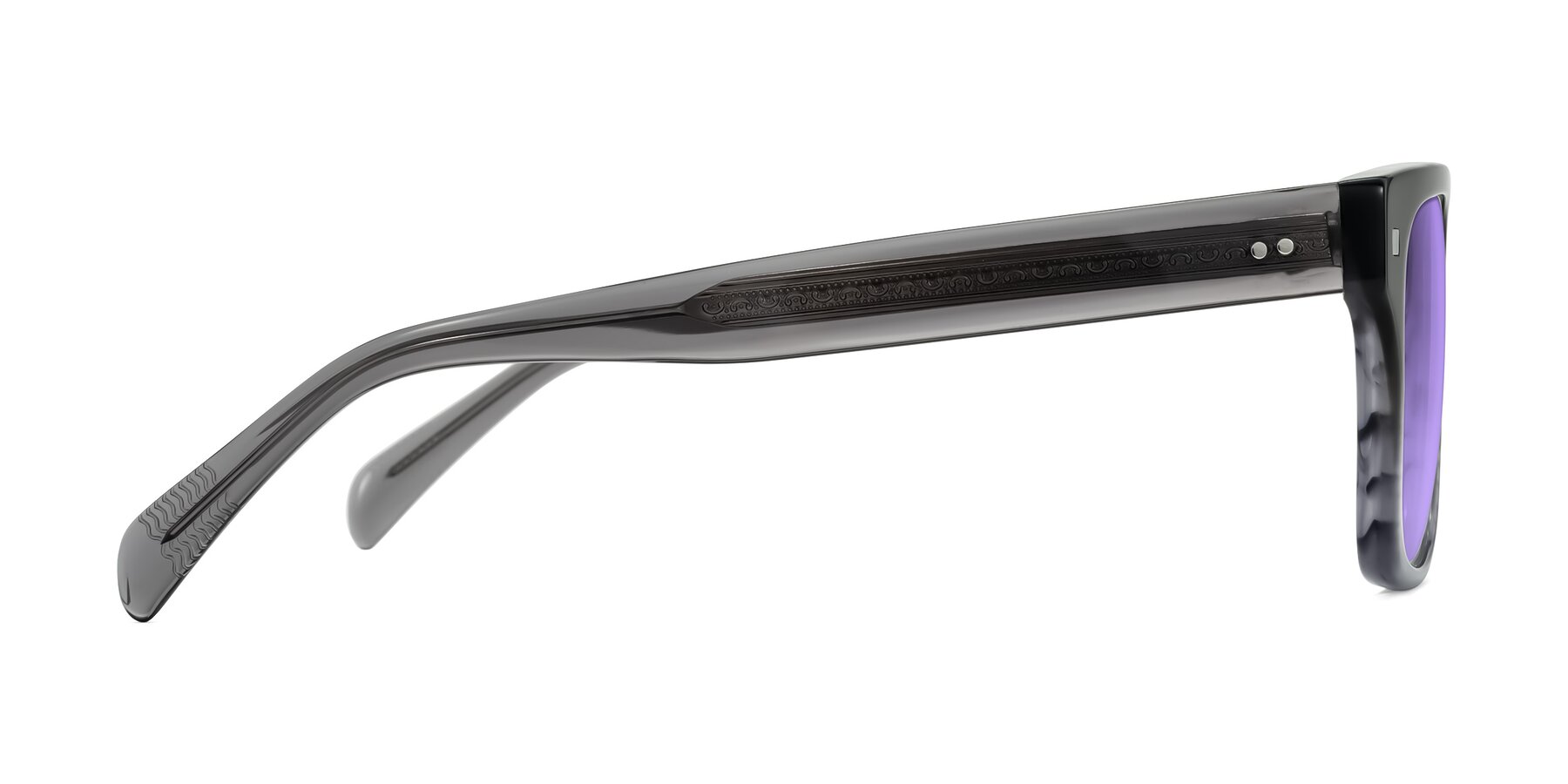 Side of Emas in Gray Striped with Medium Purple Tinted Lenses