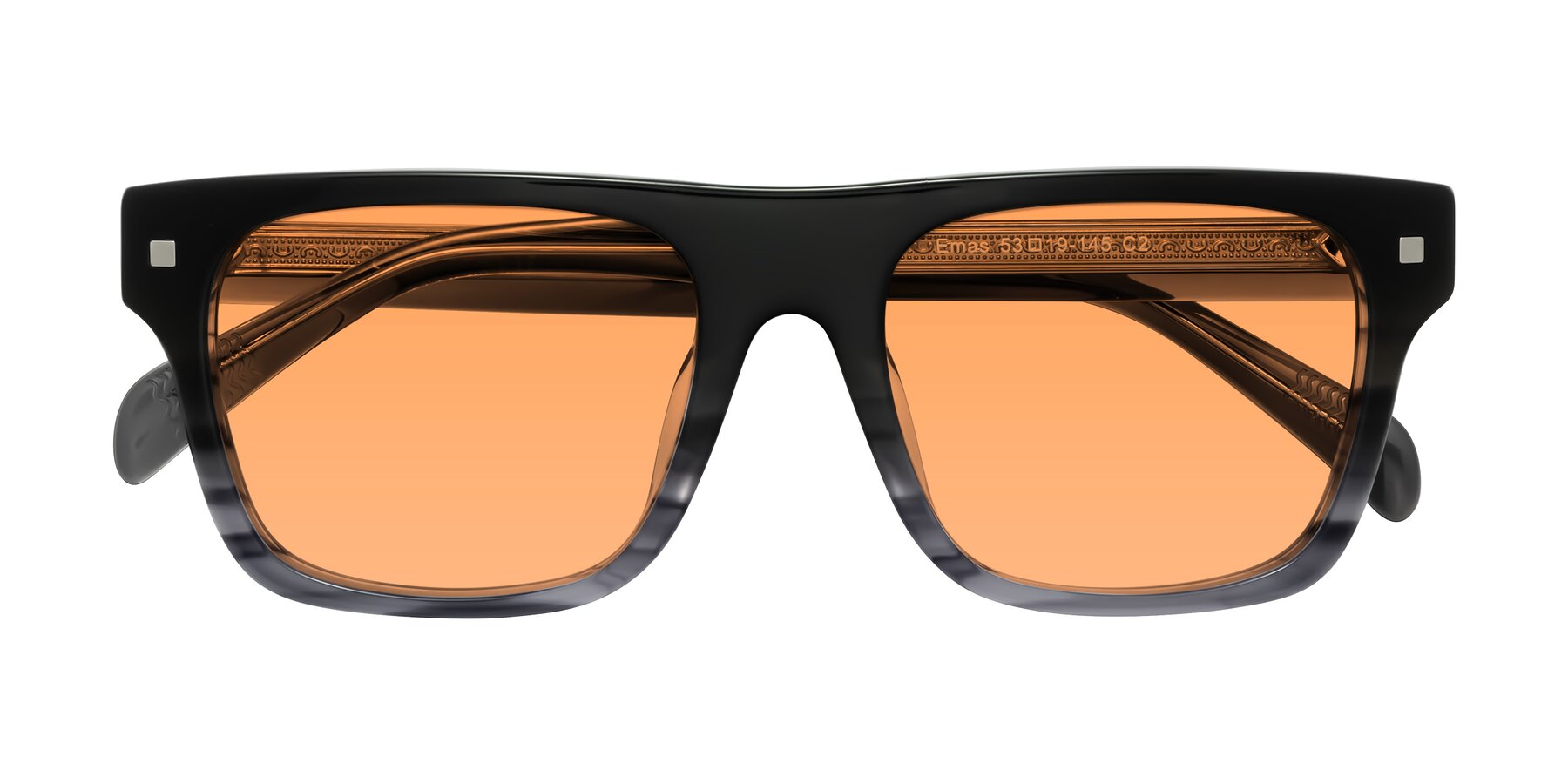 Folded Front of Emas in Gray Striped with Medium Orange Tinted Lenses