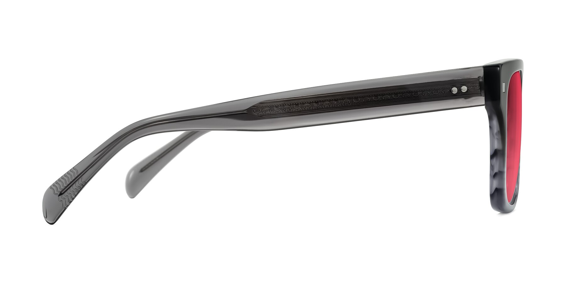 Side of Emas in Gray Striped with Red Tinted Lenses