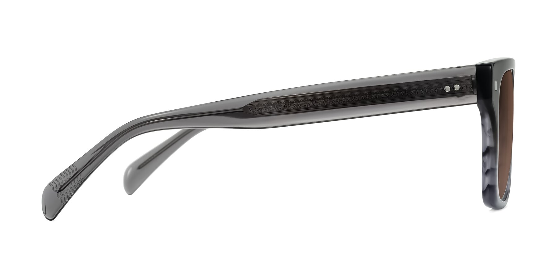 Side of Emas in Gray Striped with Brown Tinted Lenses