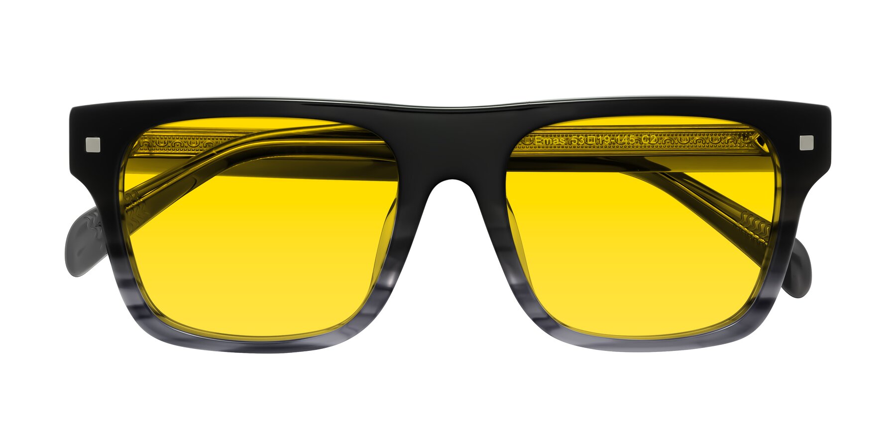 Folded Front of Emas in Gray Striped with Yellow Tinted Lenses