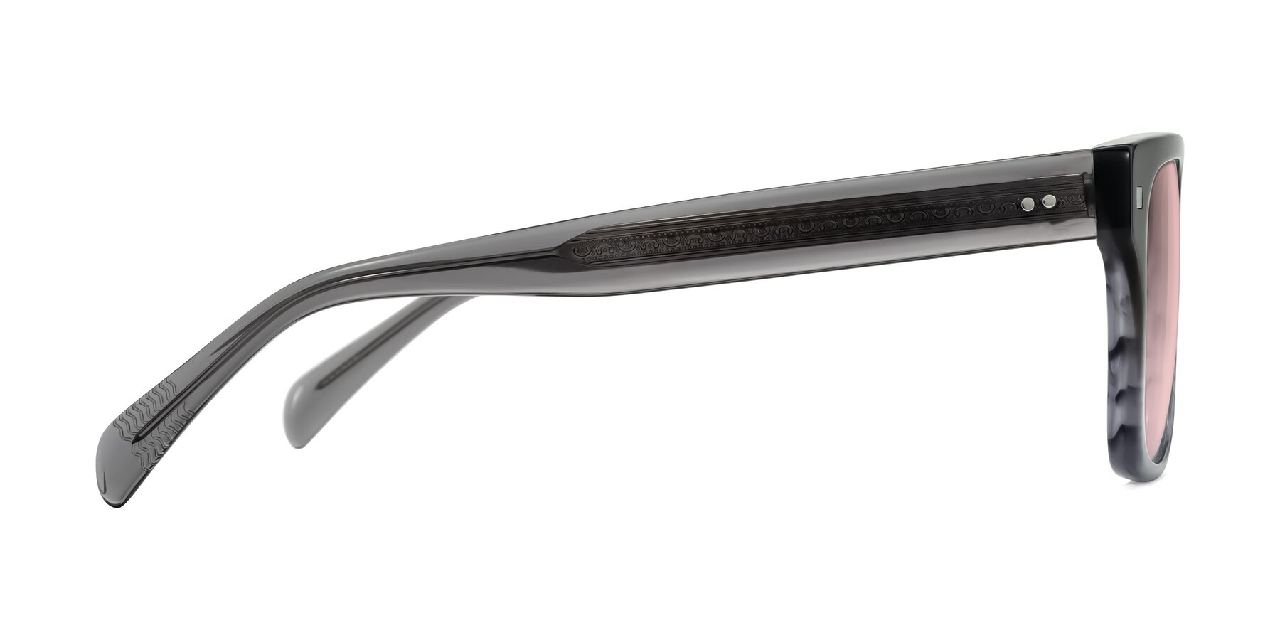 Side of Emas in Gray Striped with Light Garnet Tinted Lenses