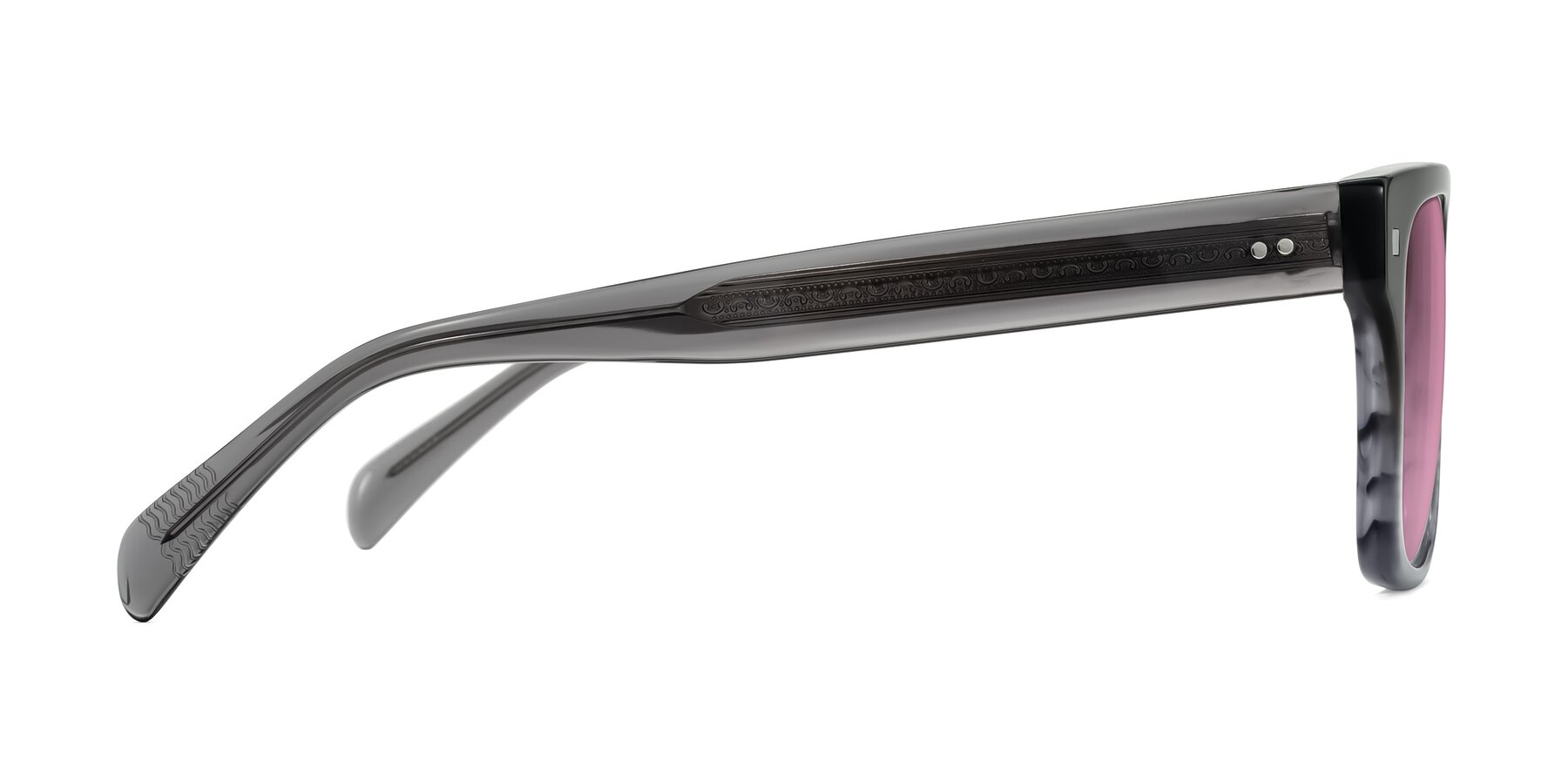 Side of Emas in Gray Striped with Medium Wine Tinted Lenses