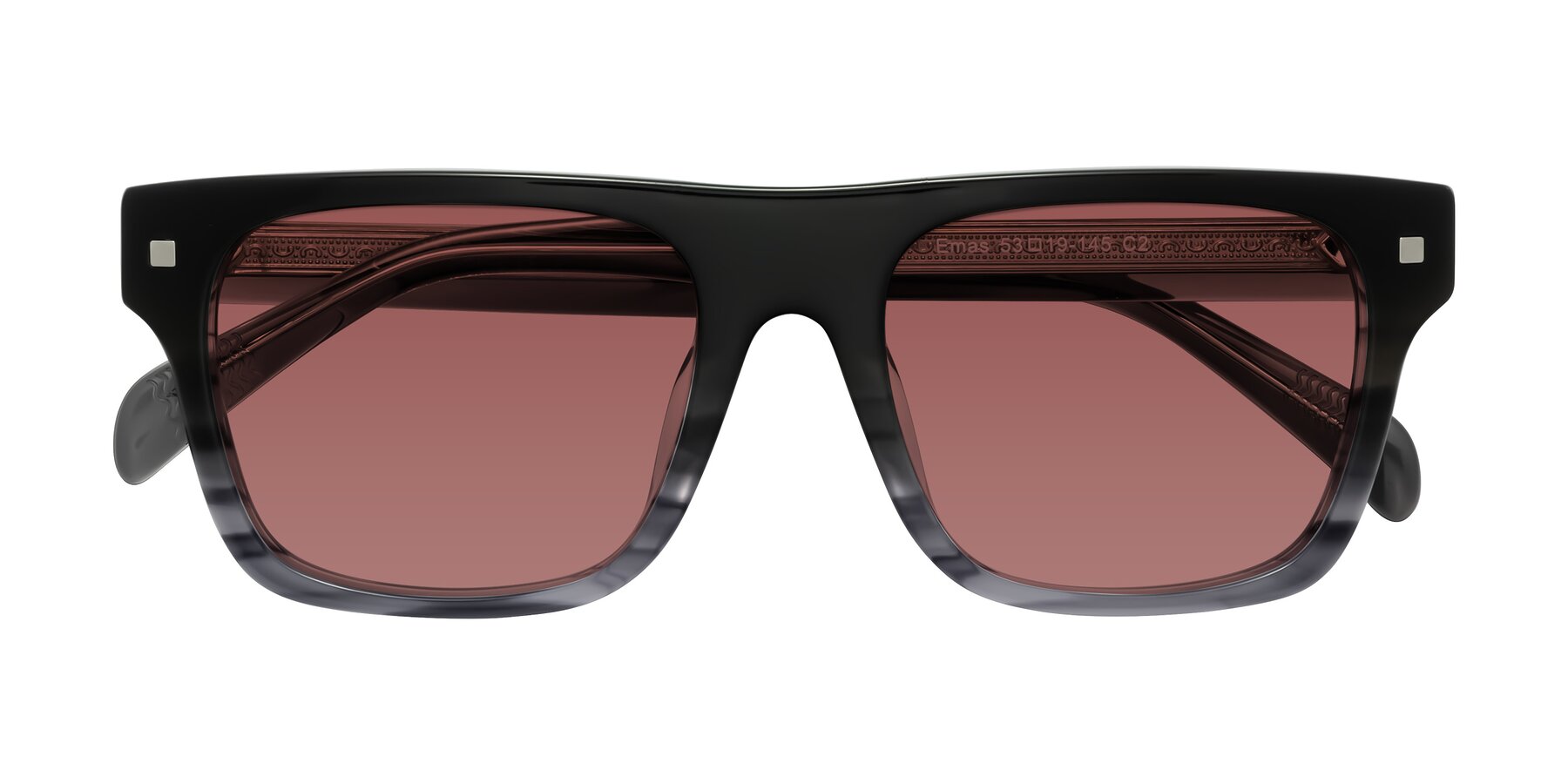 Folded Front of Emas in Gray Striped with Garnet Tinted Lenses