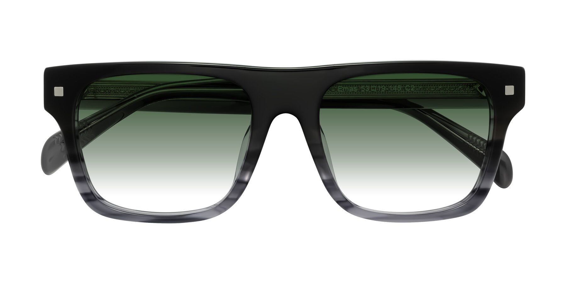 Folded Front of Emas in Gray Striped with Green Gradient Lenses