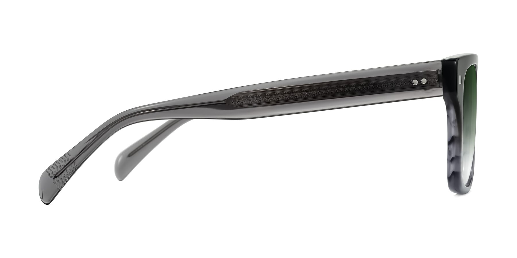 Side of Emas in Gray Striped with Green Gradient Lenses