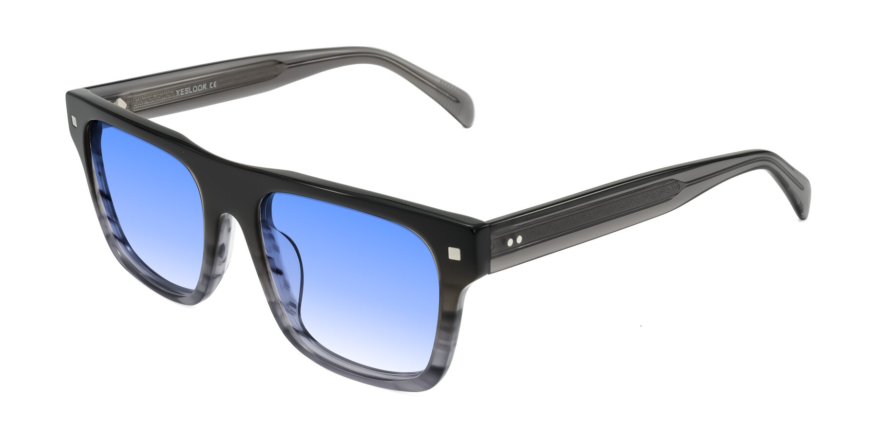 Angle of Emas in Gray Striped with Blue Gradient Lenses