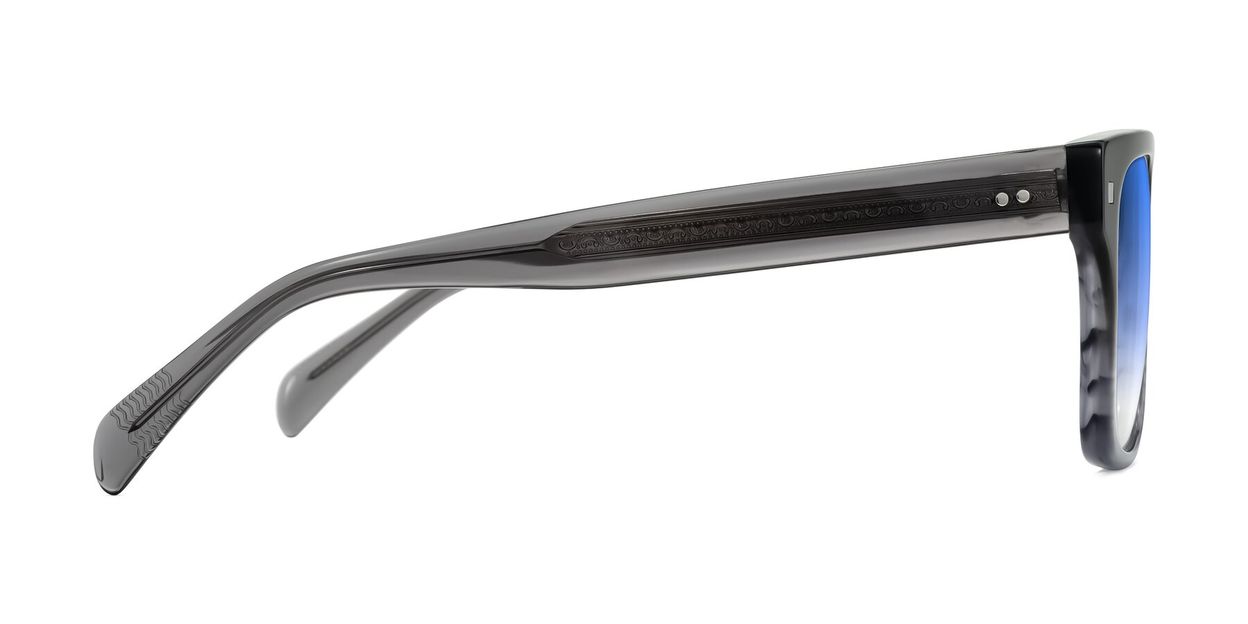 Side of Emas in Gray Striped with Blue Gradient Lenses