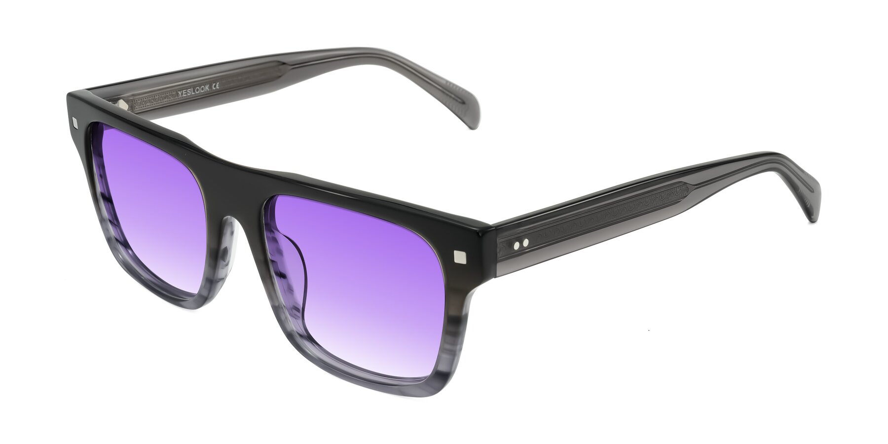 Angle of Emas in Gray Striped with Purple Gradient Lenses