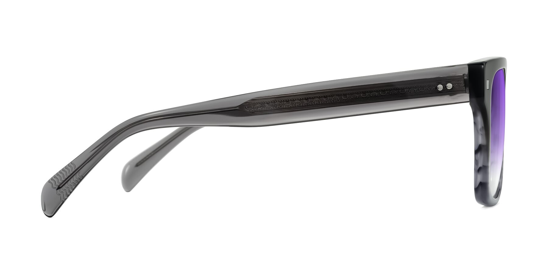 Side of Emas in Gray Striped with Purple Gradient Lenses