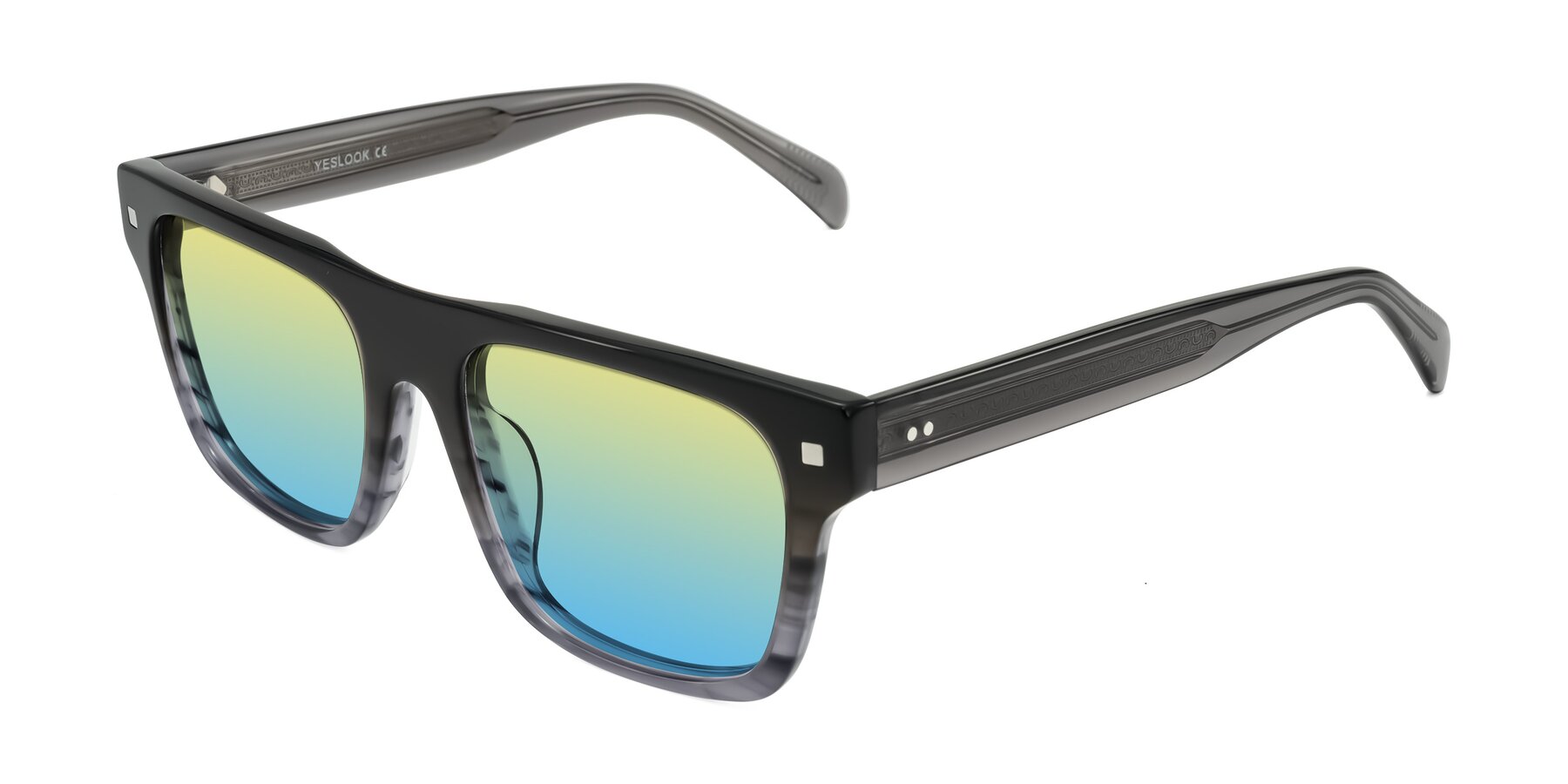 Angle of Emas in Gray Striped with Yellow / Blue Gradient Lenses