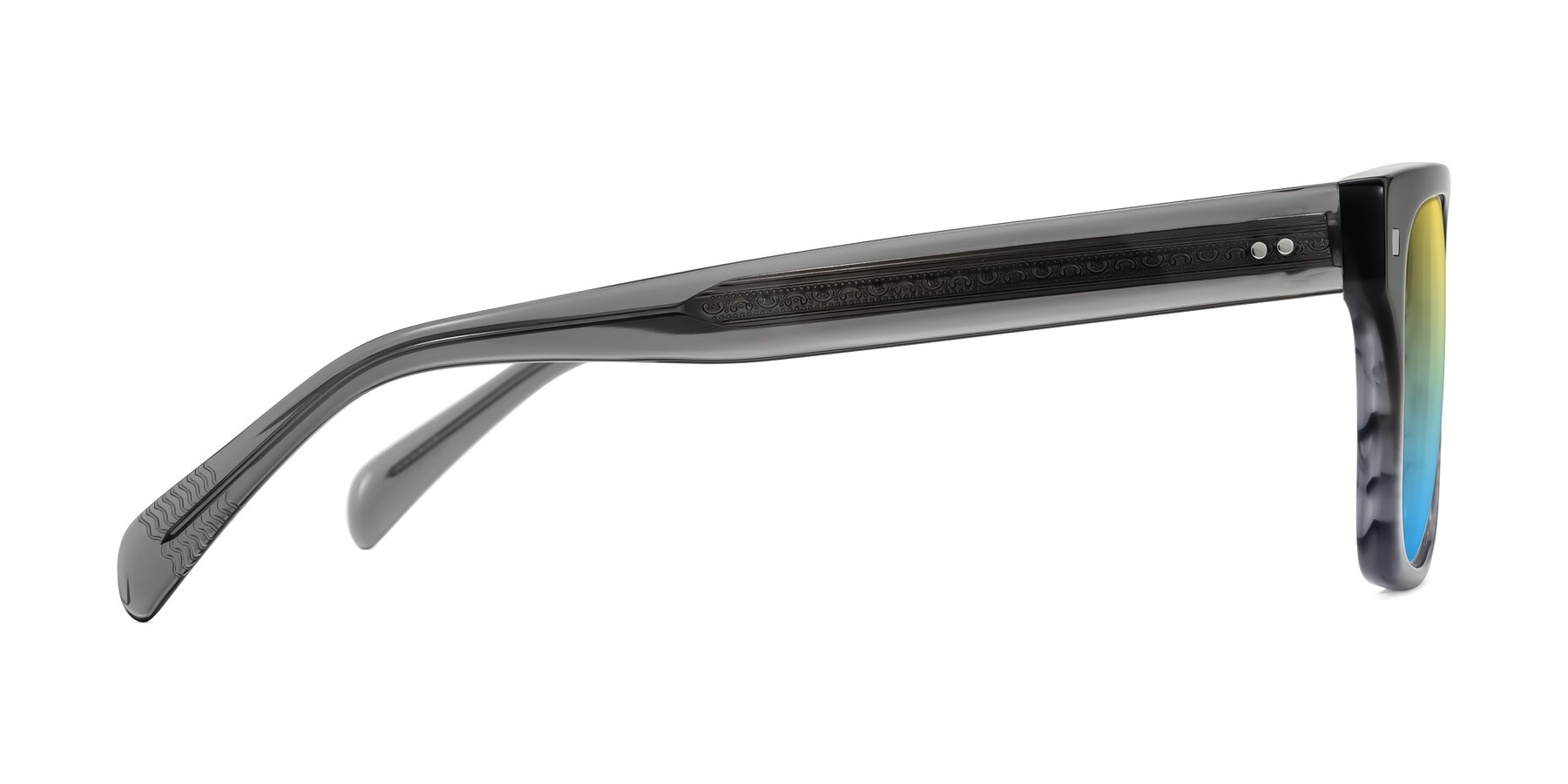 Side of Emas in Gray Striped with Yellow / Blue Gradient Lenses