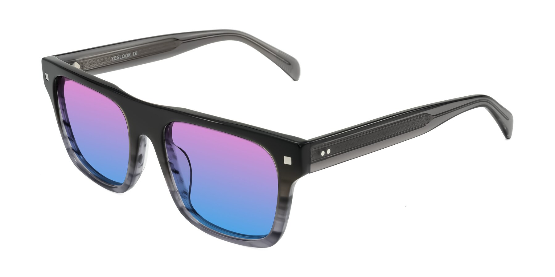 Angle of Emas in Gray Striped with Pink / Blue Gradient Lenses