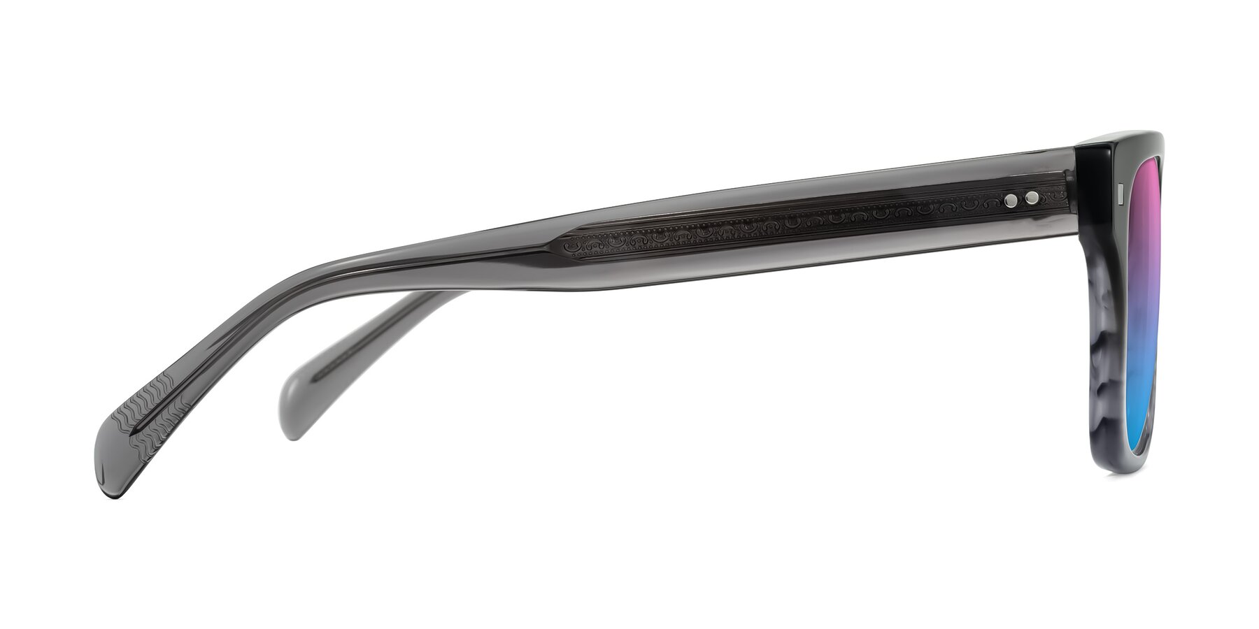 Side of Emas in Gray Striped with Pink / Blue Gradient Lenses