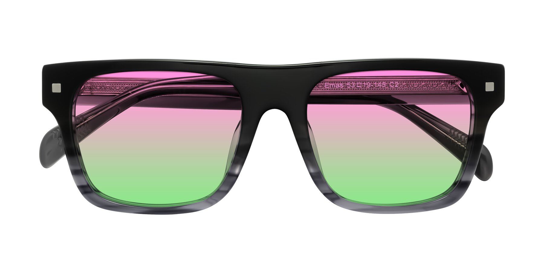 Folded Front of Emas in Gray Striped with Pink / Green Gradient Lenses
