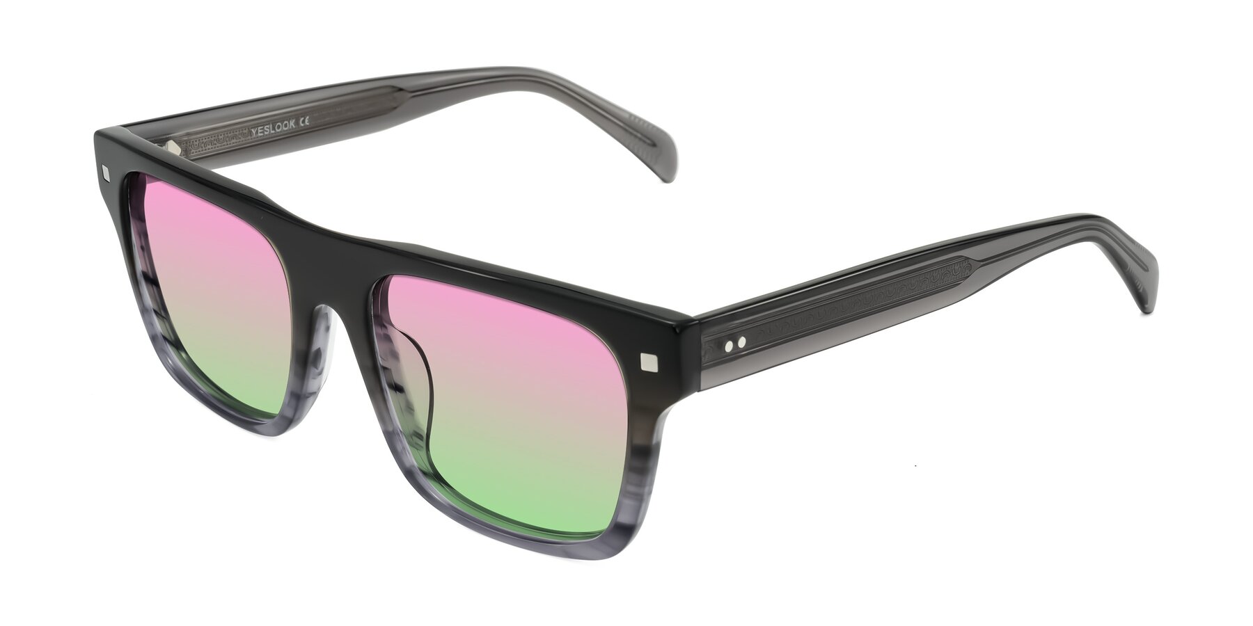 Angle of Emas in Gray Striped with Pink / Green Gradient Lenses