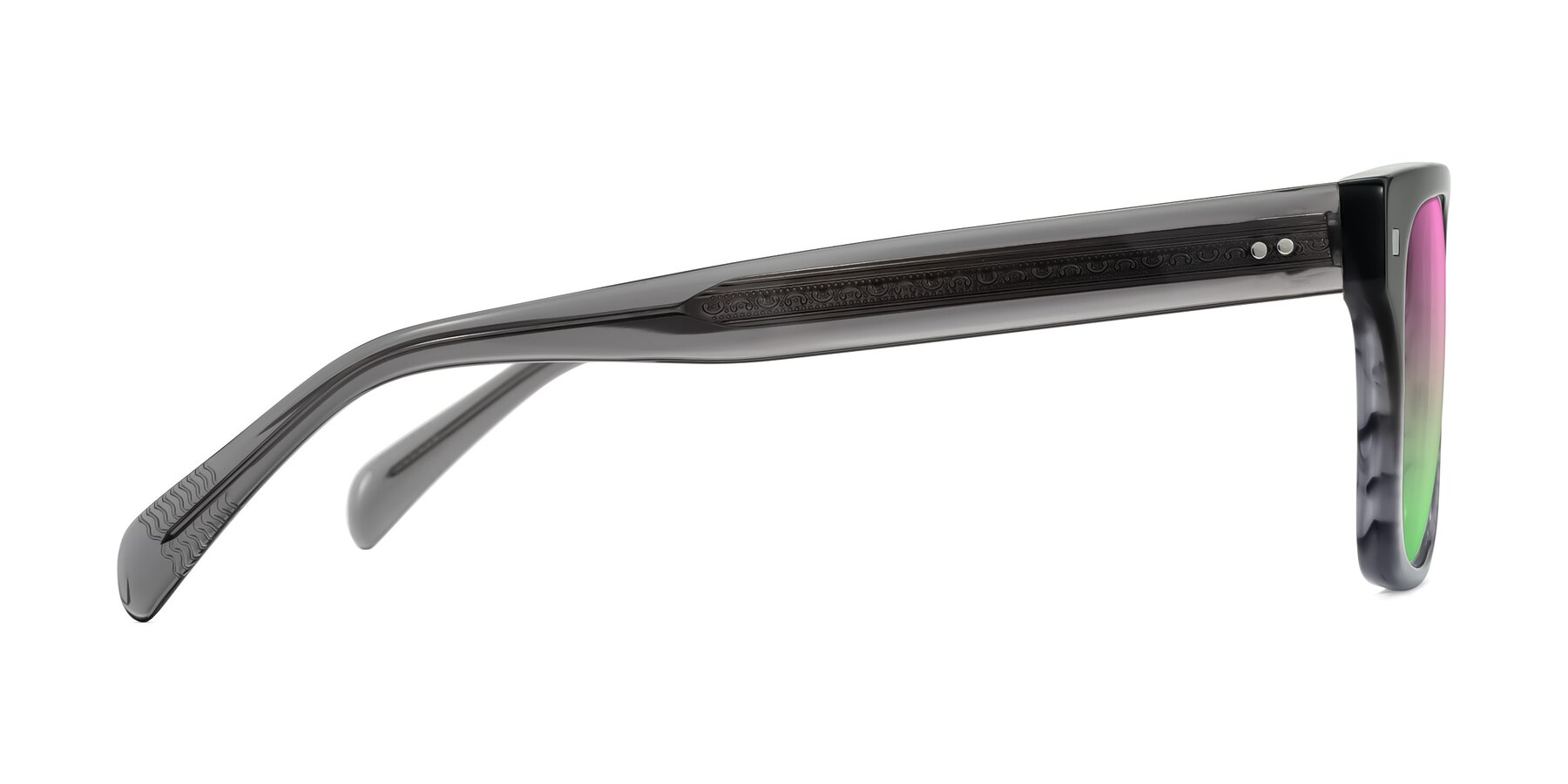 Side of Emas in Gray Striped with Pink / Green Gradient Lenses