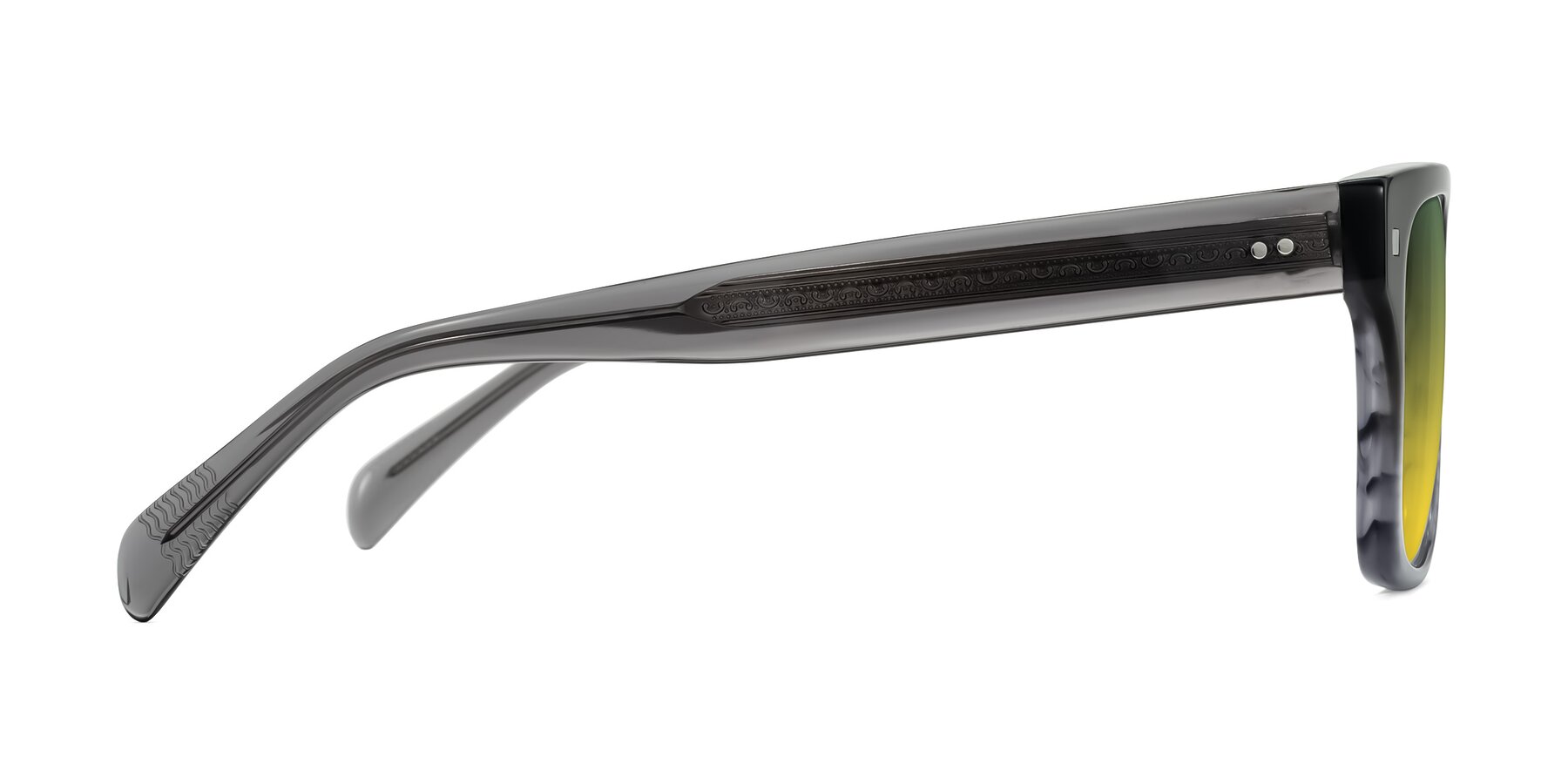 Side of Emas in Gray Striped with Green / Yellow Gradient Lenses