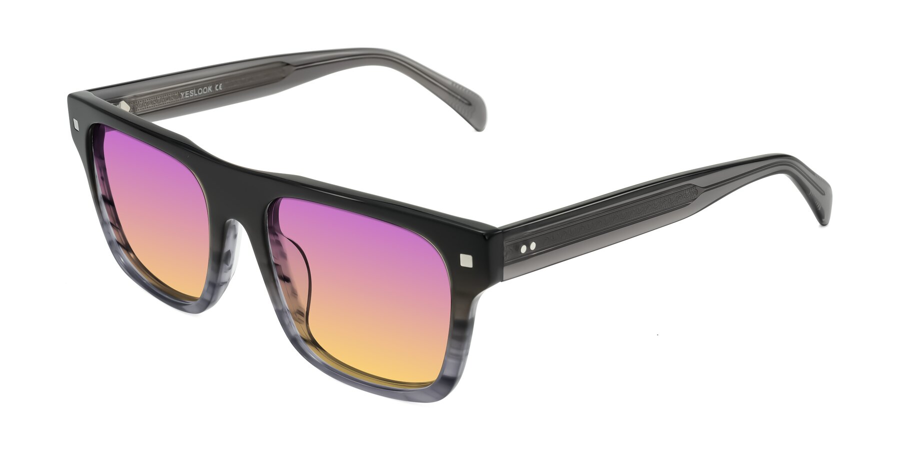 Angle of Emas in Gray Striped with Purple / Yellow Gradient Lenses