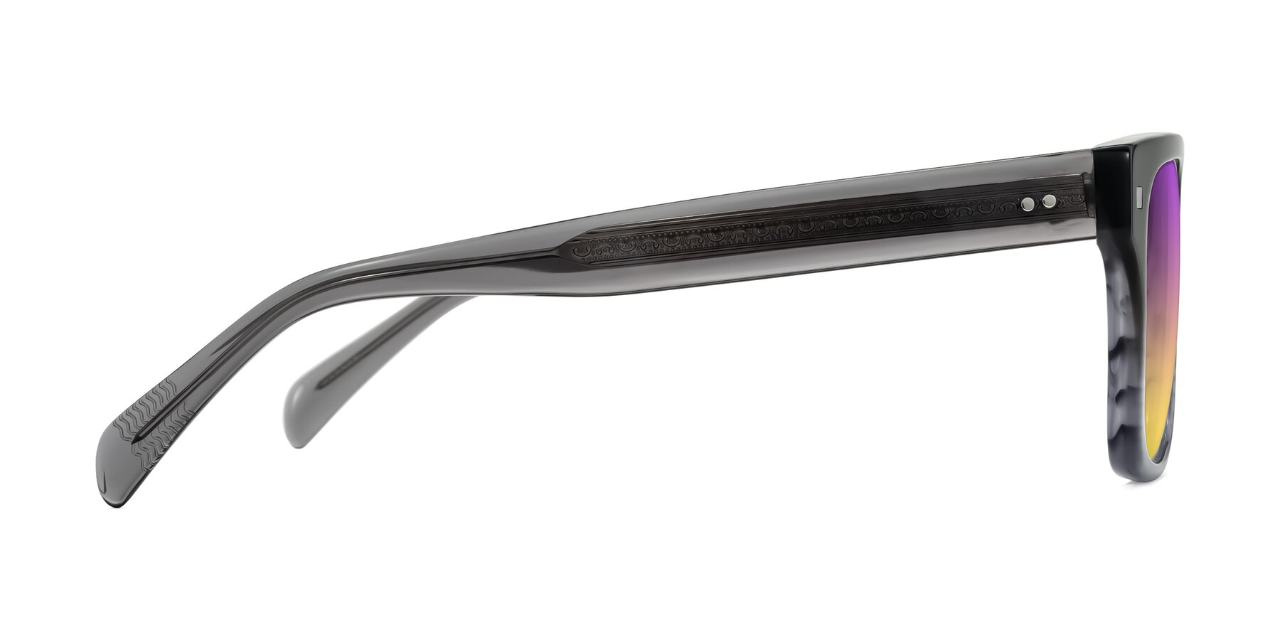 Side of Emas in Gray Striped with Purple / Yellow Gradient Lenses