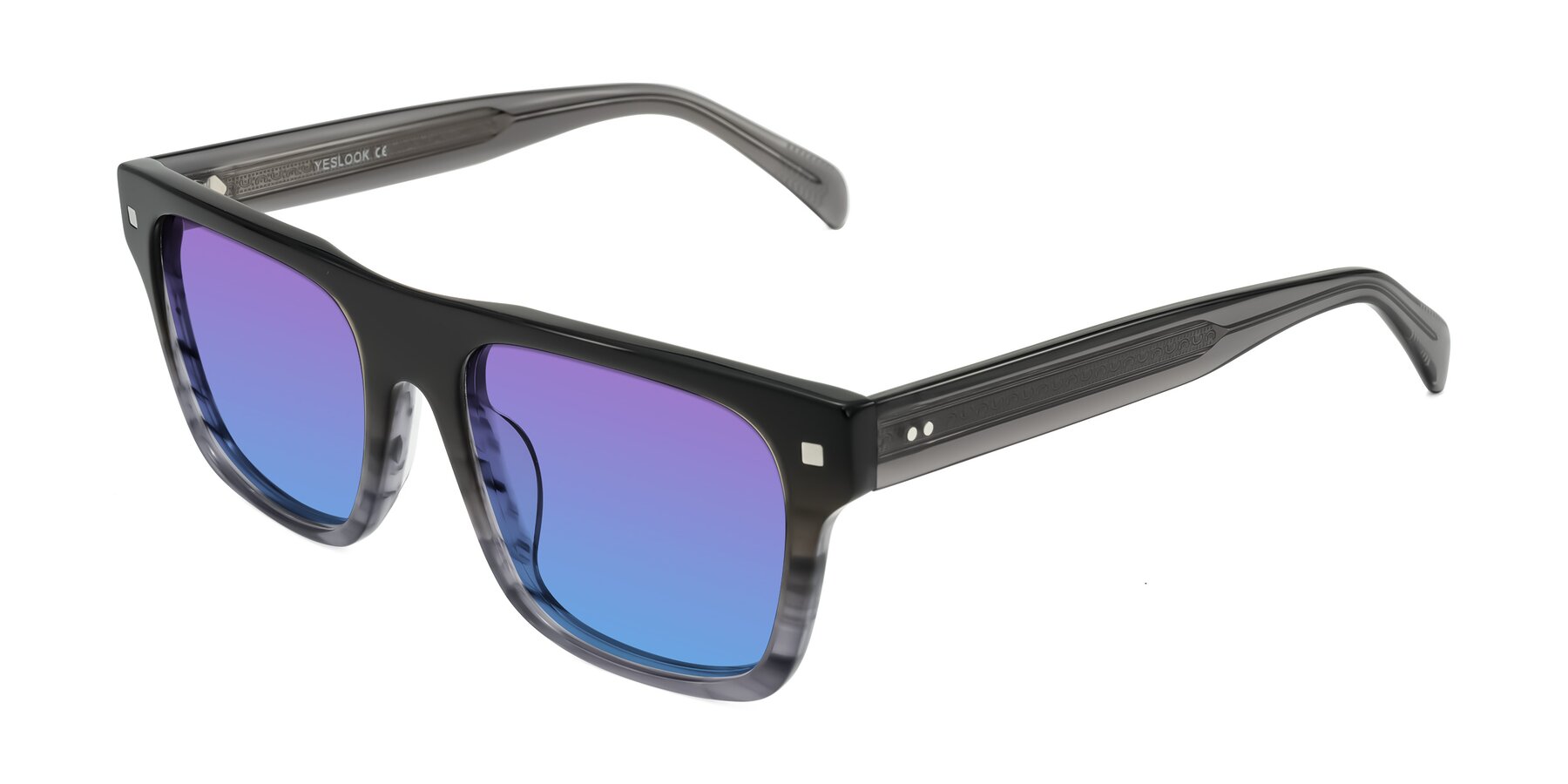 Angle of Emas in Gray Striped with Purple / Blue Gradient Lenses