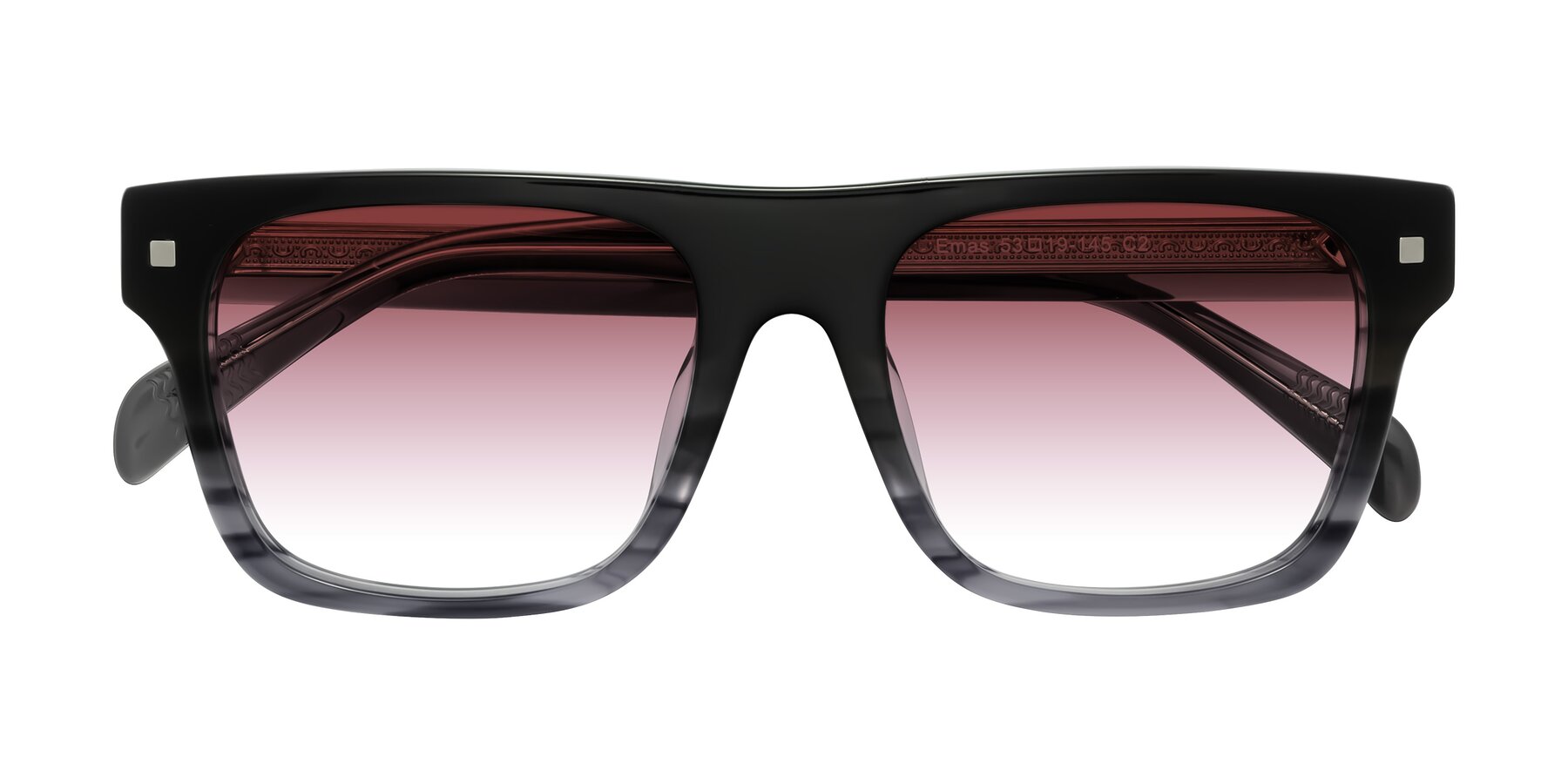 Folded Front of Emas in Gray Striped with Garnet Gradient Lenses