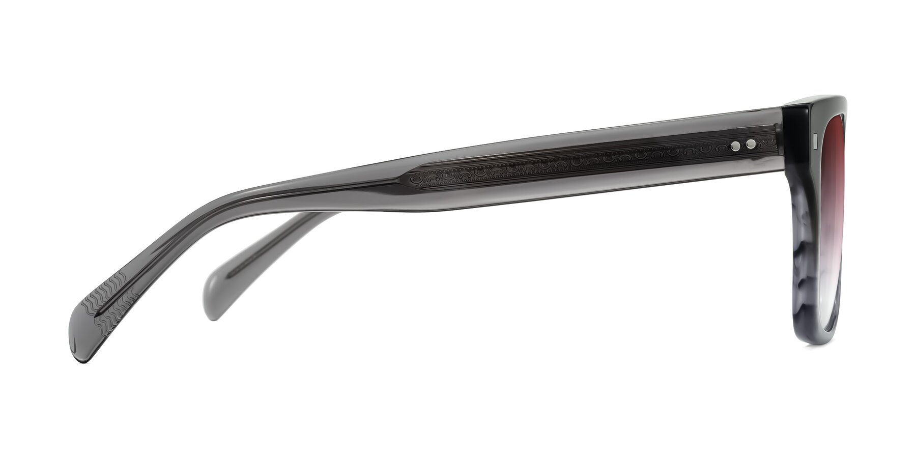 Side of Emas in Gray Striped with Garnet Gradient Lenses