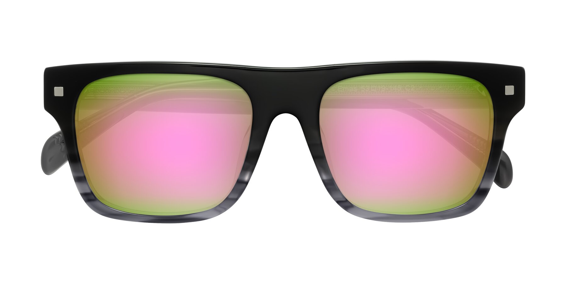 Folded Front of Emas in Gray Striped with Pink Mirrored Lenses