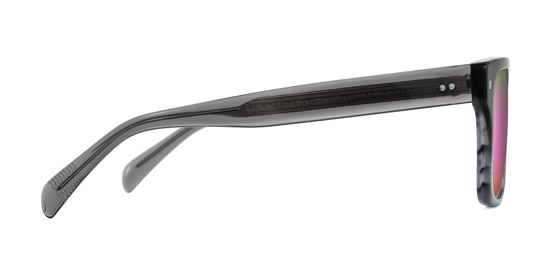 Side of Emas in Gray Striped with Pink Mirrored Lenses