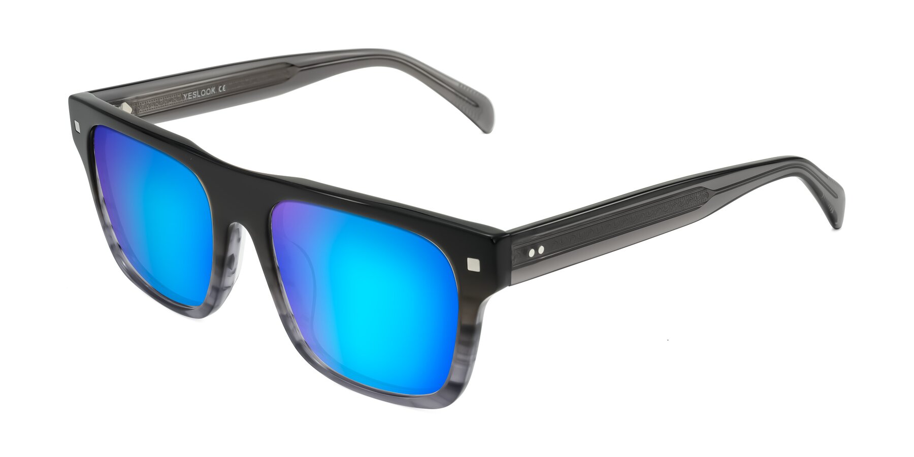 Angle of Emas in Gray Striped with Blue Mirrored Lenses