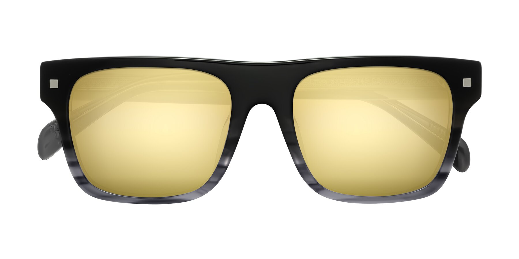 Folded Front of Emas in Gray Striped with Gold Mirrored Lenses