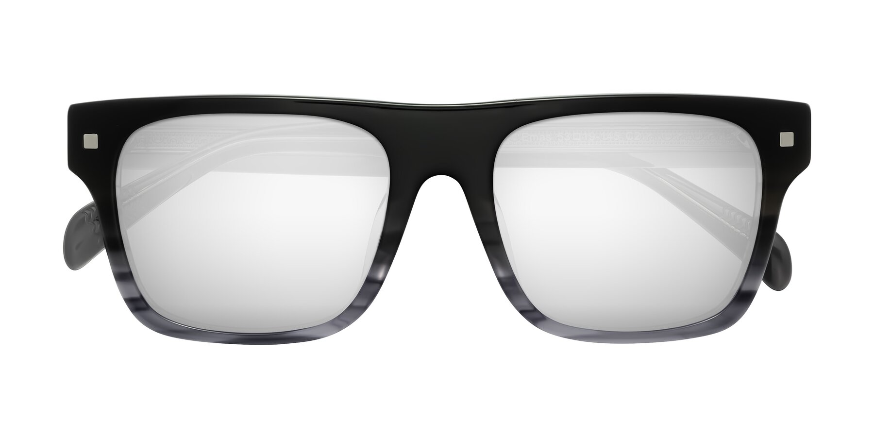 Folded Front of Emas in Gray Striped with Silver Mirrored Lenses