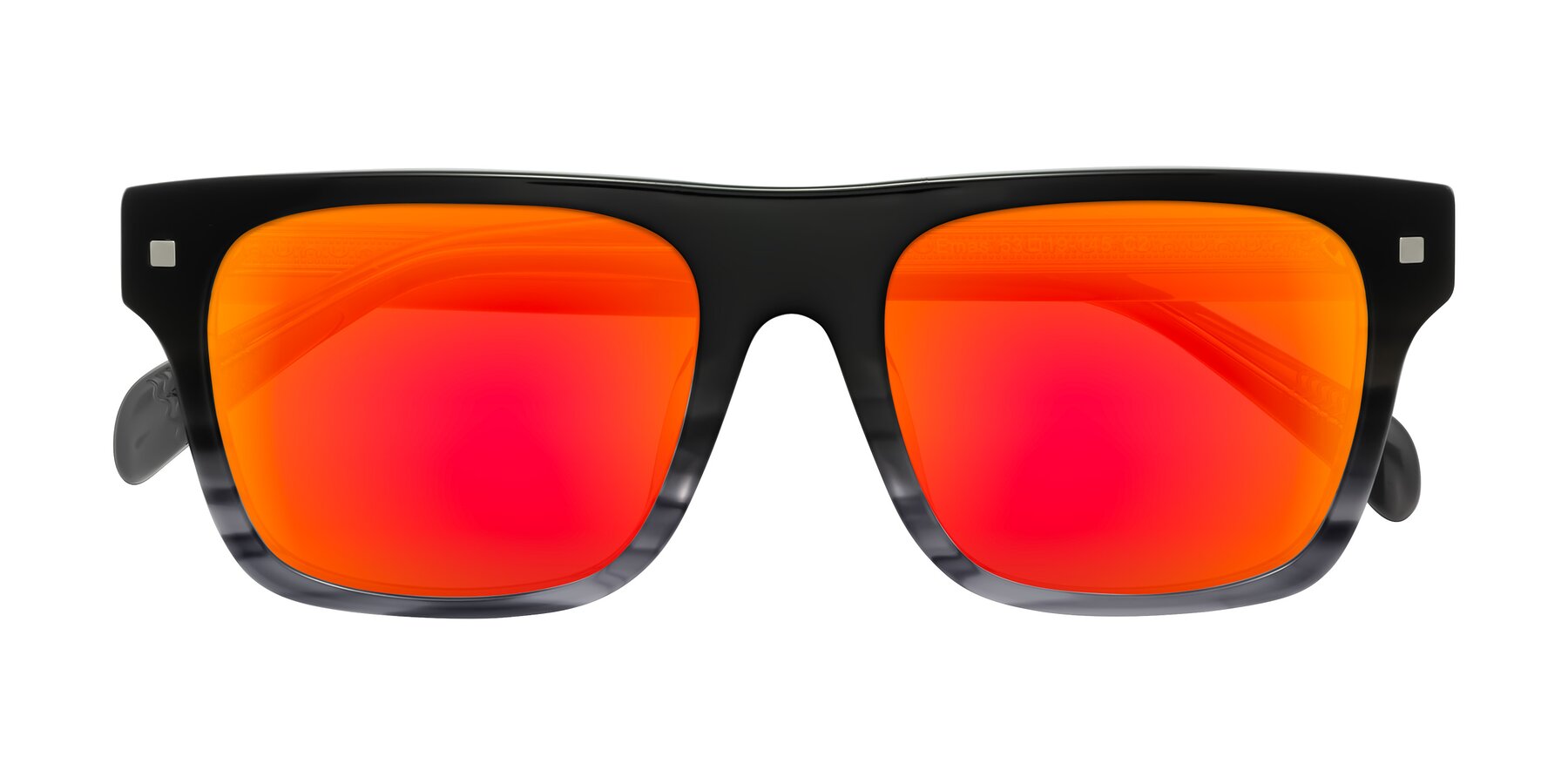 Folded Front of Emas in Gray Striped with Red Gold Mirrored Lenses